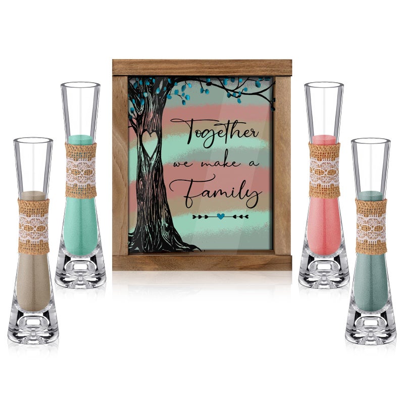 Anglechic Wedding Unity Sand Ceremony Kit with Wood Box 4 Ceremony Vase 4 Wedding Sand Function Sets for Marriage Bridal PartyBright ColorTree