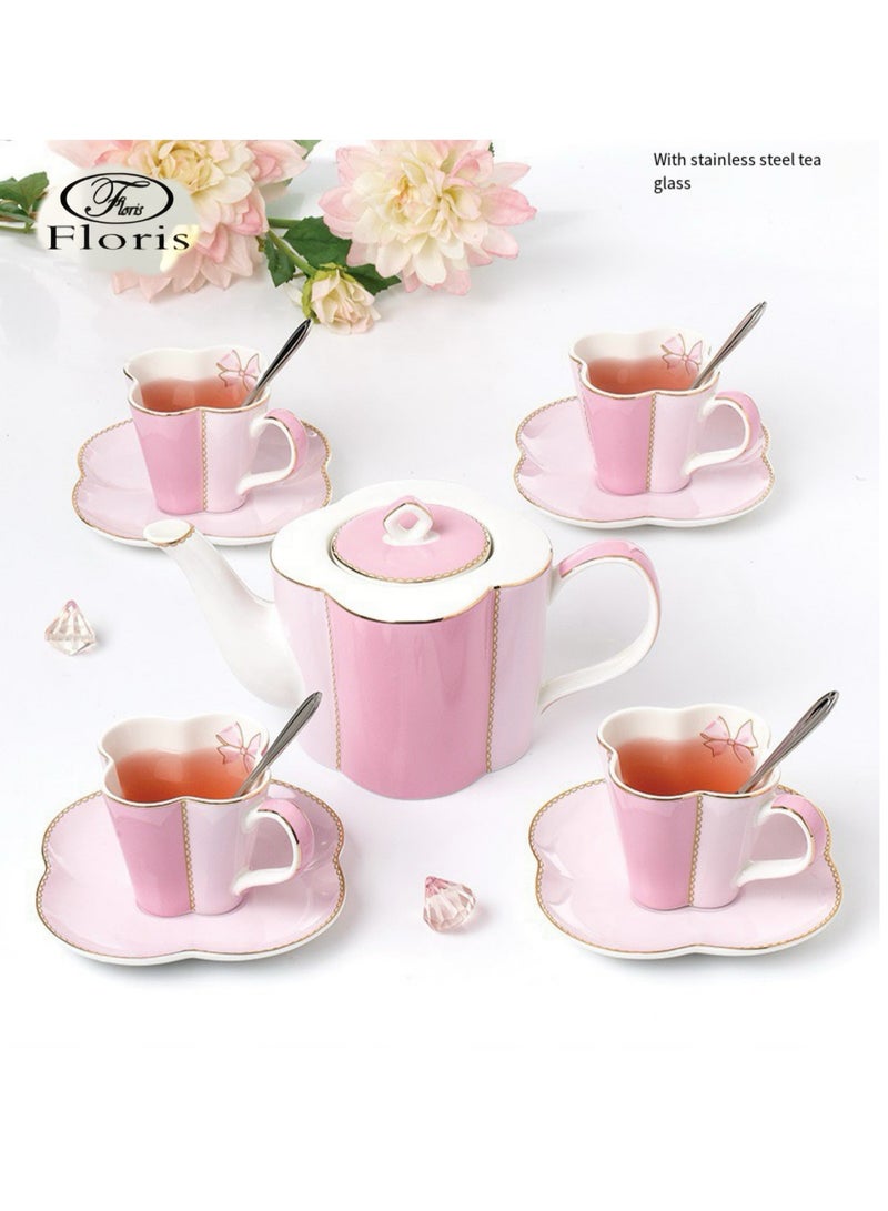 Floris Teapot Set, Ceramic cup and Saucer Sets, Heat-Resistant Thickened Glass with Filter for Herbal Tea, Tea Set Coffee Cup with Teaspoons, Birthday and Wedding Gifts for Home and Kitchen  - Image 1