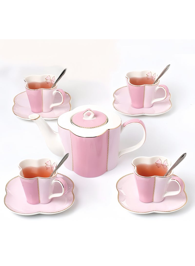 Floris Teapot Set, Ceramic cup and Saucer Sets, Heat-Resistant Thickened Glass with Filter for Herbal Tea, Tea Set Coffee Cup with Teaspoons, Birthday and Wedding Gifts for Home and Kitchen  - Image 4