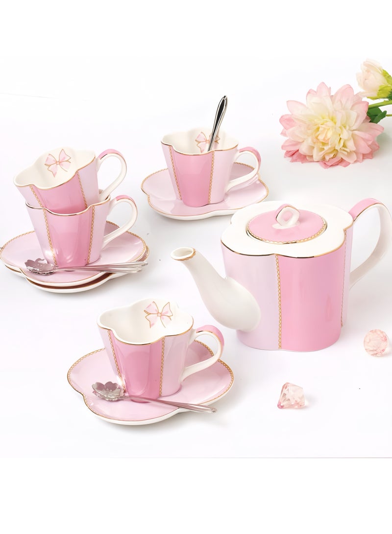 Floris Teapot Set, Ceramic cup and Saucer Sets, Heat-Resistant Thickened Glass with Filter for Herbal Tea, Tea Set Coffee Cup with Teaspoons, Birthday and Wedding Gifts for Home and Kitchen  - Image 2
