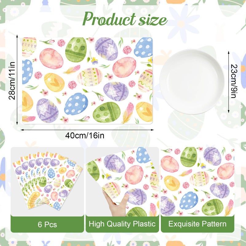 Tarklanda Easter Eggs Placemats Set of 6, 11 x 15.7 Inch Watercolor Easter Eggs Plastic Placemat Seasonal Spring Floral Washable Vinyl Table Mats for Kitchen Dining Holiday Party Decoration - Image 4