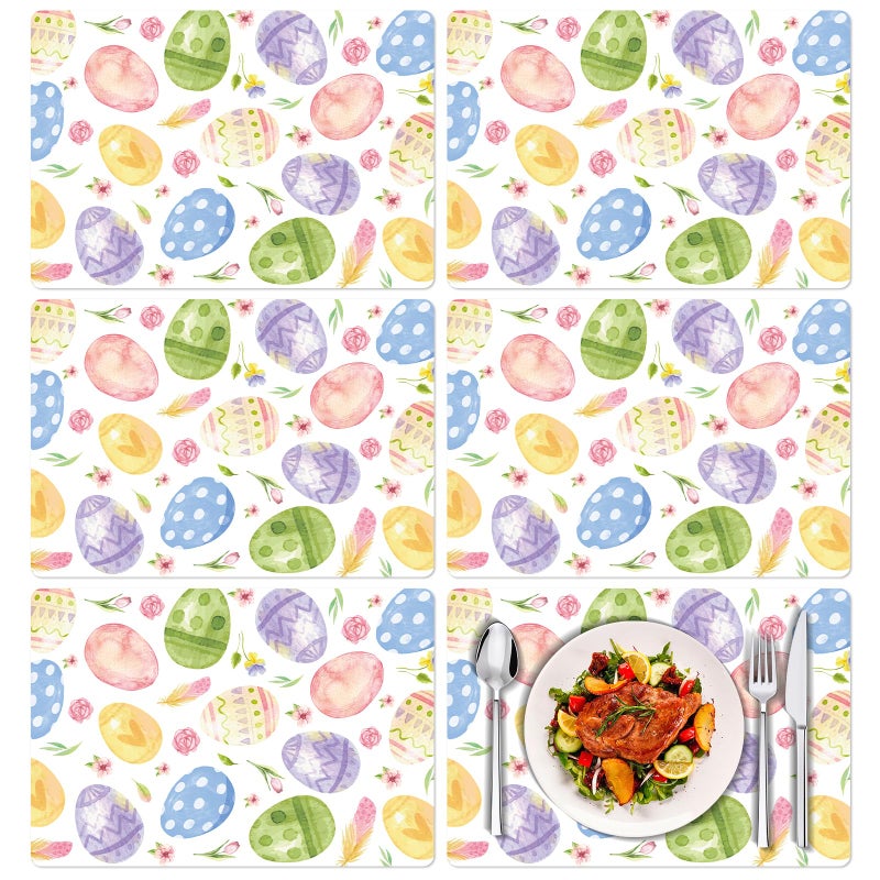 Tarklanda Easter Eggs Placemats Set of 6, 11 x 15.7 Inch Watercolor Easter Eggs Plastic Placemat Seasonal Spring Floral Washable Vinyl Table Mats for Kitchen Dining Holiday Party Decoration - Image 1