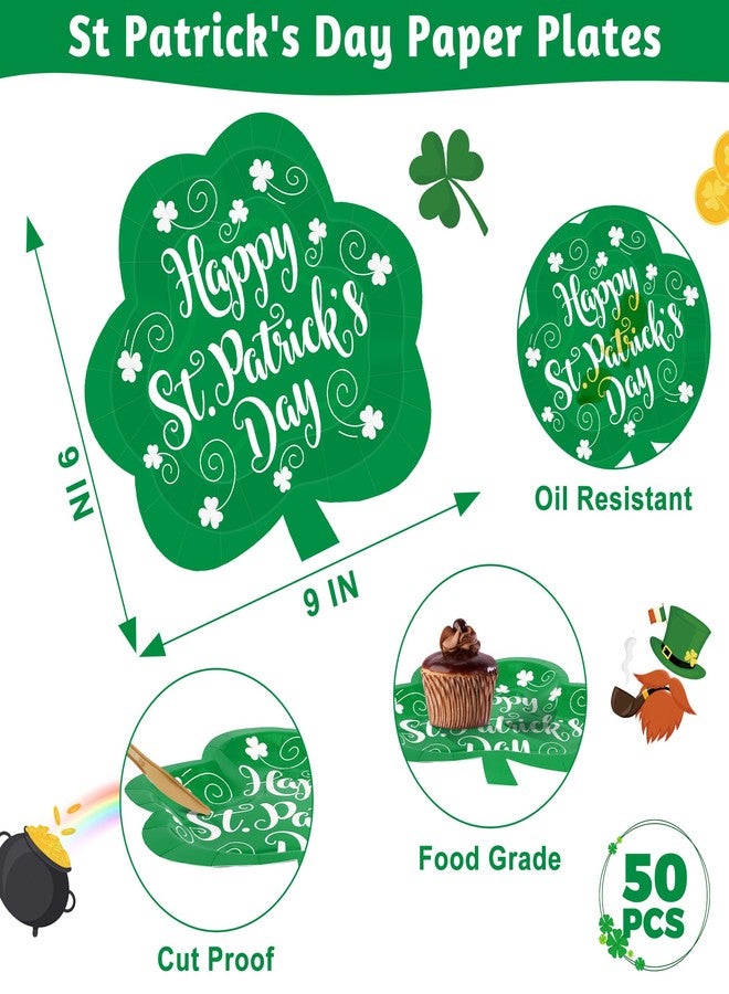 QZYL 50 PCS St Patricks Day Plates, 9 IN Green Paper Plates, Clover Design Shamrock Plates Green Disposable Plates Party Plates Dessert Plates, St. Patricks Day Decorations Irish Decor for Home - Image 2