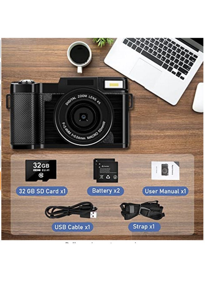 Generic Direct Supply 2.7K Micro Single Digital Camera Digital Camera Beauty Flip Camera Selfie DCR2-Body Color:Standard Black +32G Card + Battery  - Image 1