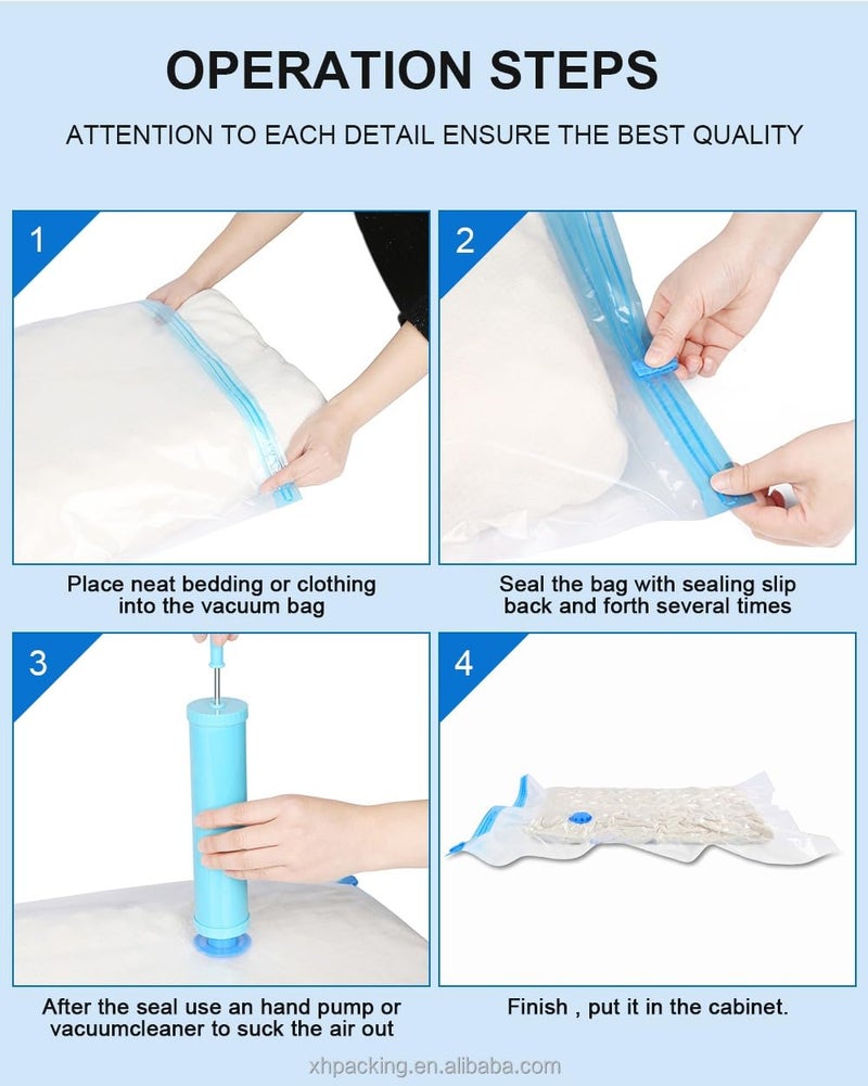 ARDAKI Reusable Vacuum Bags for Storage Ziplock Vacuum Storage Space Saver Bags for Clothes Bedding Pillows Comforters Pack of 51 Large2 Medium2 Small 1 Hand Pump - Image 2