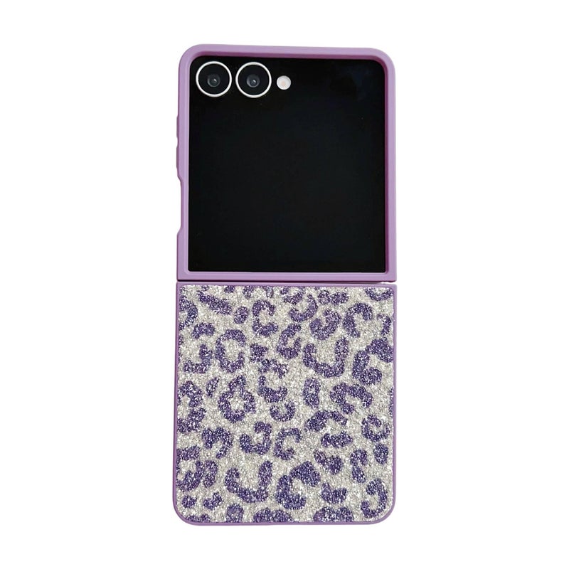 Case , Cover for Samsung Galaxy Z Flip 6 , Purple PC , Shimmer Leopard Pattern for Outdoor Use - Image 1