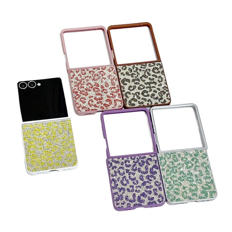 Case , Cover for Samsung Galaxy Z Flip 6 , Purple PC , Shimmer Leopard Pattern for Outdoor Use - Image 2