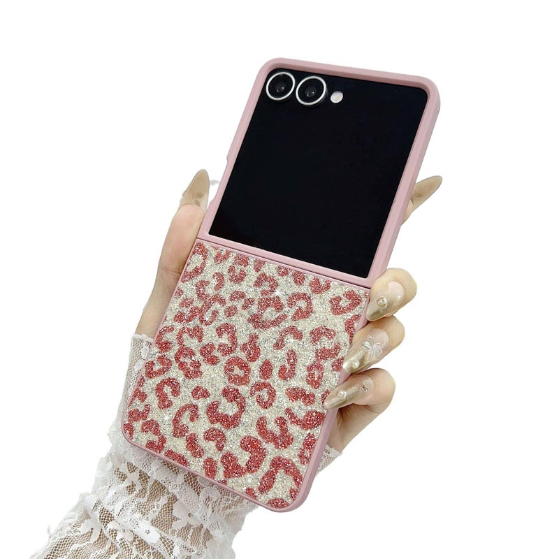 Case , Cover for Samsung Galaxy Z Flip 6 , Purple PC , Shimmer Leopard Pattern for Outdoor Use - Image 4