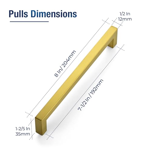 JOY DECOR 10 Pack Cabinet Handles Gold Cabinet Pulls 712 Inch Kitchen Handles Square Drawer Pulls Stainless Steel Drawer Hardware Handles 192mm Hole Centers - Image 3