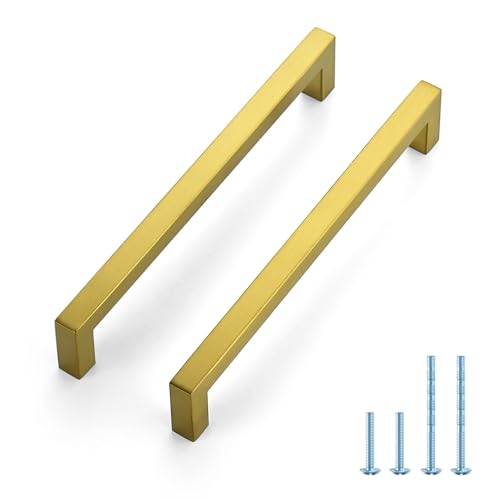 JOY DECOR 10 Pack Cabinet Handles Gold Cabinet Pulls 712 Inch Kitchen Handles Square Drawer Pulls Stainless Steel Drawer Hardware Handles 192mm Hole Centers - Image 1
