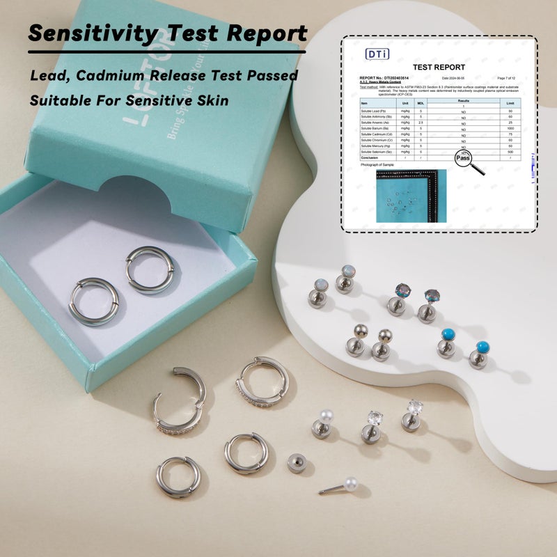 LOFITOR Titanium Earrings for Men Women 20G Titanium Steel Flat Back Earrings Stud and Hoop Earring for Sensitive Ears Moonstone Hypoallergenic Cartilage Flatback Stud Earring Silver Plated - Image 3