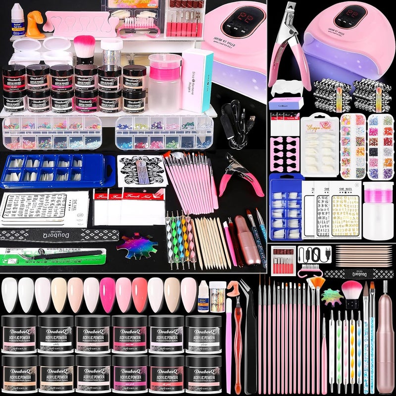 DouborQ Acrylic Nail Kit with Electric Nail Drill Nail LampU V Nail Dryer Light Manicure False Nail Tips Starter Set Acrylic Nail Art Supplies for Beginner with Everything