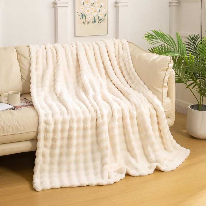 YUSOKI Luxury 3D Bubble Throw Blanket 2lbAll AgesHome Decoration Ivory50  60inches