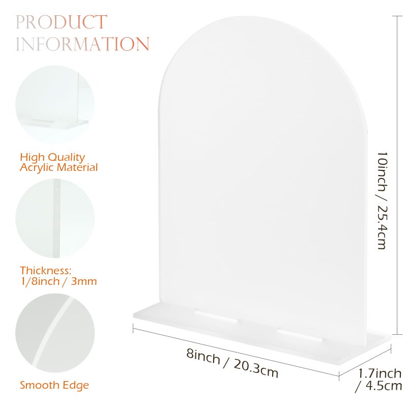 JINMURY 8x10 Inch Frosted Arch Acrylic Sign with Stand | 5 Pack Blank Frosted Acrylic Arch Table Signs with Base for DIY Wedding Table Numbers, Arched Wedding Signage, Events& Parties (8x10 Inch) - Image 2