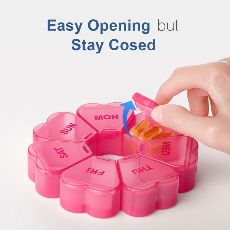 KAPENS Large Weekly Pill Organizer, Pill Box 7 Day, Large Capacity Compartments Pill Containers Flower Portable Box Case for Pills Vitamin Fish Oil Medicine Supplements Organizer (Red) - Image 4