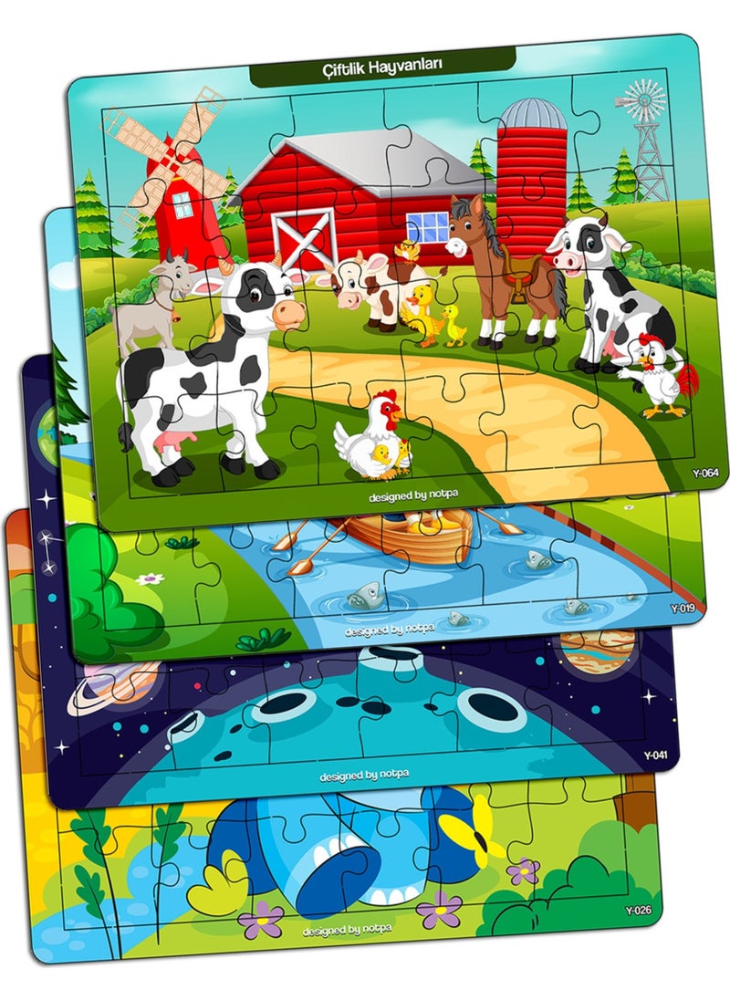 KutuTR Notpa Educational and Instructive Wooden 24 Piece Colorful Puzzle Set of 4 for Children 5  - Image 1