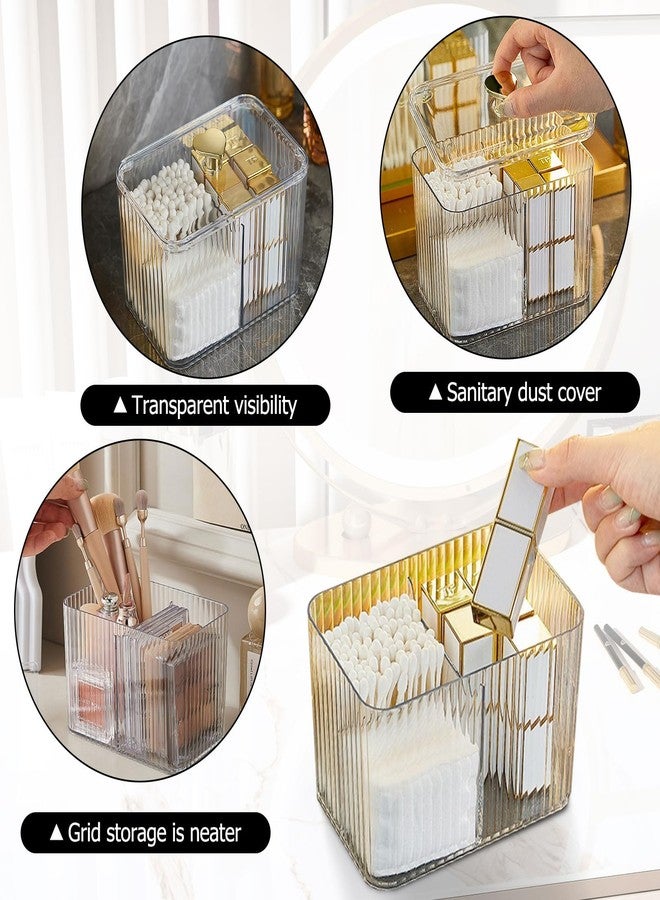 CINDALOG Qtips Holder Bathroom Container, 3-Section Cotton Buds Ball Dispenser, Clear Bathroom Organizer Jar, Cosmetics Storage for Vanity - Image 4