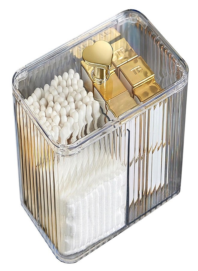 CINDALOG Qtips Holder Bathroom Container, 3-Section Cotton Buds Ball Dispenser, Clear Bathroom Organizer Jar, Cosmetics Storage for Vanity - Image 1