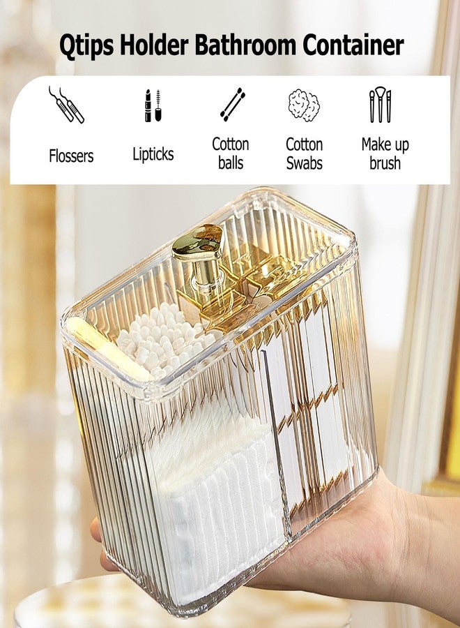 CINDALOG Qtips Holder Bathroom Container, 3-Section Cotton Buds Ball Dispenser, Clear Bathroom Organizer Jar, Cosmetics Storage for Vanity - Image 3