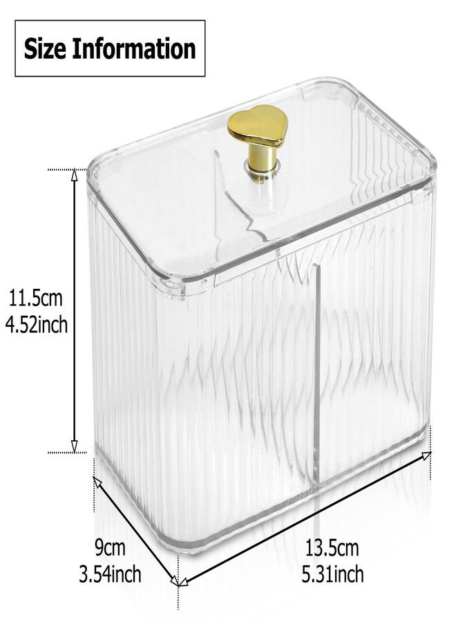 CINDALOG Qtips Holder Bathroom Container, 3-Section Cotton Buds Ball Dispenser, Clear Bathroom Organizer Jar, Cosmetics Storage for Vanity - Image 2