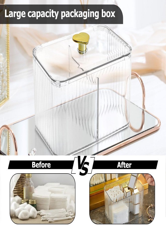 CINDALOG Qtips Holder Bathroom Container, 3-Section Cotton Buds Ball Dispenser, Clear Bathroom Organizer Jar, Cosmetics Storage for Vanity - Image 5