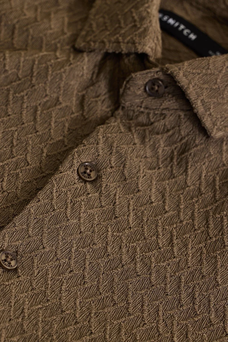 SNITCH Dark Brown Textured Long Sleeve Slim Fit Shirt