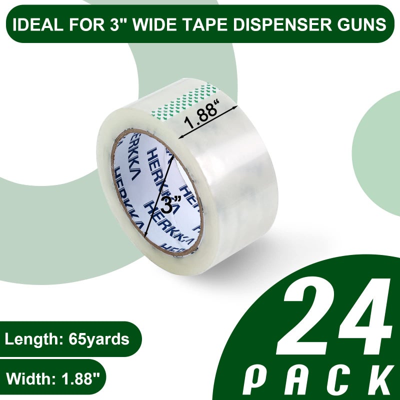 HERKKA Clear Packing Tape, 24 Rolls Heavy Duty Packaging Tape for Shipping Packaging Moving Sealing, Thicker Clear Packing Tape, 1.88 inches Wide, 65 Yards Per Roll, 1560 Total Yards - Image 3
