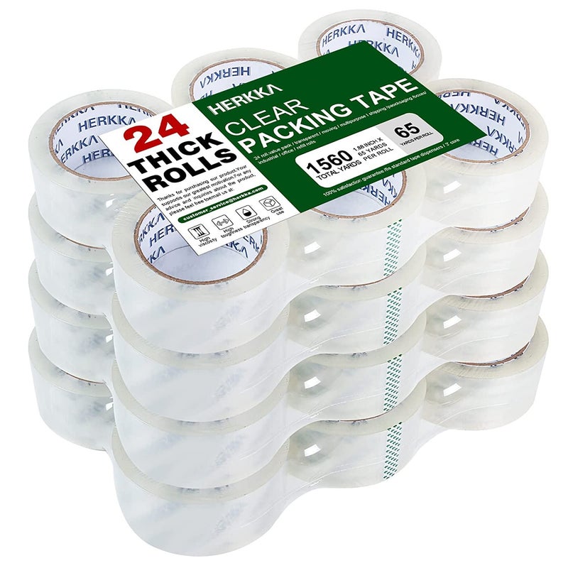 HERKKA Clear Packing Tape, 24 Rolls Heavy Duty Packaging Tape for Shipping Packaging Moving Sealing, Thicker Clear Packing Tape, 1.88 inches Wide, 65 Yards Per Roll, 1560 Total Yards - Image 1