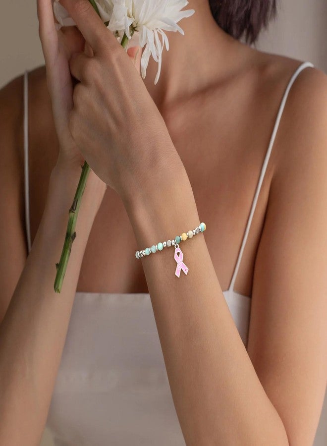Sistble Breast Cancer Bracelets, Breast Cancer Awareness Accessories Bracelets Inspirational Gifts for Women Survivor Bow Charm Beaded Bracelet Purple Stone Valentines Mothers Day Gift for Mom Wife - Image 4