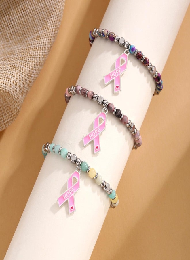 Sistble Breast Cancer Bracelets, Breast Cancer Awareness Accessories Bracelets Inspirational Gifts for Women Survivor Bow Charm Beaded Bracelet Purple Stone Valentines Mothers Day Gift for Mom Wife - Image 5