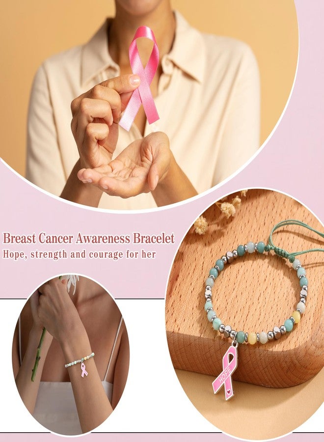 Sistble Breast Cancer Bracelets, Breast Cancer Awareness Accessories Bracelets Inspirational Gifts for Women Survivor Bow Charm Beaded Bracelet Purple Stone Valentines Mothers Day Gift for Mom Wife - Image 2