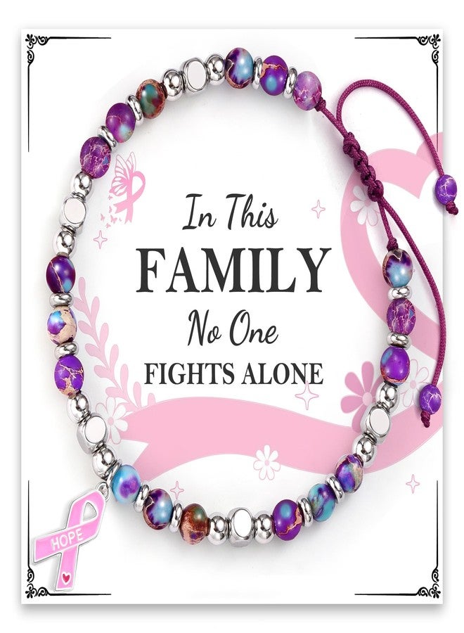 Sistble Breast Cancer Bracelets, Breast Cancer Awareness Accessories Bracelets Inspirational Gifts for Women Survivor Bow Charm Beaded Bracelet Purple Stone Valentines Mothers Day Gift for Mom Wife - Image 1