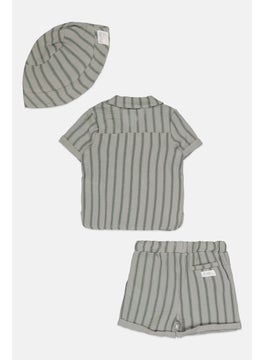 Fudo Toddler Boy 3 Pieces Short Sleeve Stripe Shirt Set, Sage Green  - Image 2