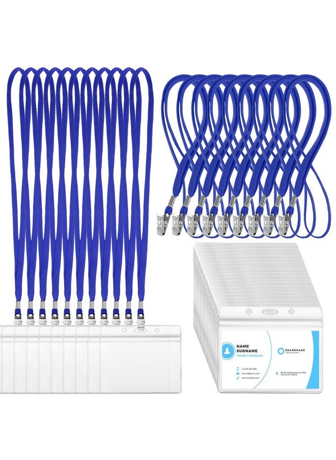 Marspark - 100 Sets Clear Name Tags With Lanyard, Lanyards For Id Badges Reusable Lanyard With Id Holder Plastic Name Badges With Lanyards For Adults Kids Business School Church Conference (Blue) - Image 1
