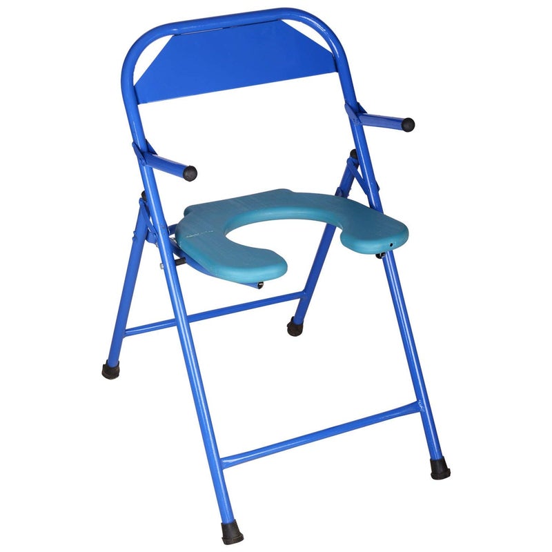 COMMODE CHAIR WITH BLOW COMMODE SEAT AND ARM SUPPORT(BLACK AND BLUE)