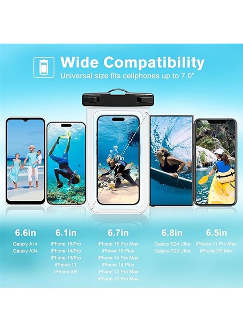 Rock Pow Waterproof Phone Pouch Universal Waterproof Case Dry Bag for iPhone 14 13 12 11 Pro Max Plus XS XR X 8 Galaxy S22 S21 S20 Pixel Up to 7 in  IPX8 Underwater Phone Protector 2 Pack - Image 3