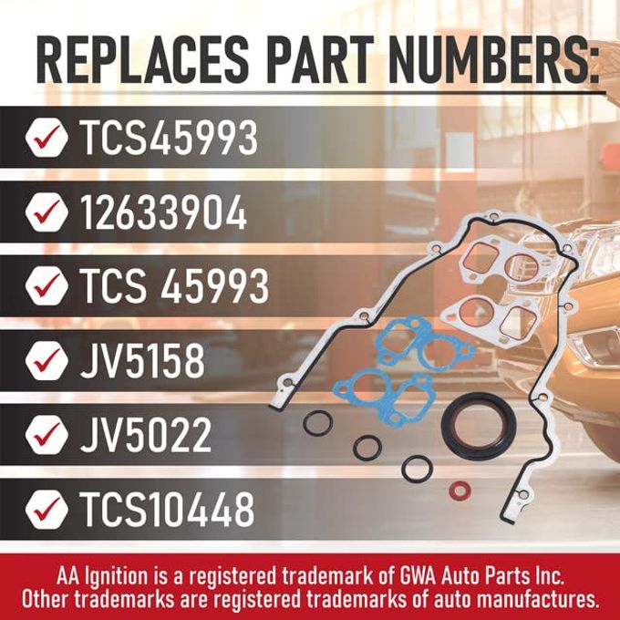 AA Ignition Engine Timing Cover Gasket Set Replaces TCS45993, 12633904, Compatible with Buick, Cadillac, Chevrolet, GMC, Hummer 4.8L 5.3L 5.7L 6.0L 6.2L Rainier, Escalade, Avalanche, Sierra, Silverado, Yukon - Image 3