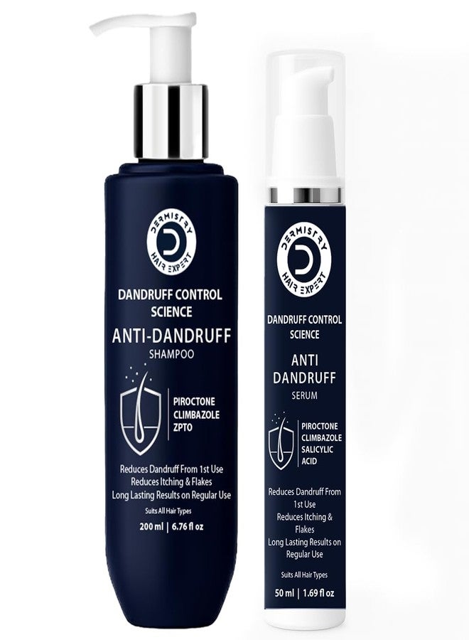 Dermistry Anti-Dandruff Contol Hair Shampoo & Serum Climbazole Piroctone ZPTO for Dryness Flakes Itching Exfoliates Oily Itchy Scalp For Dry Frizzy Curly All Hair Type Men Women 250ML - Image 1
