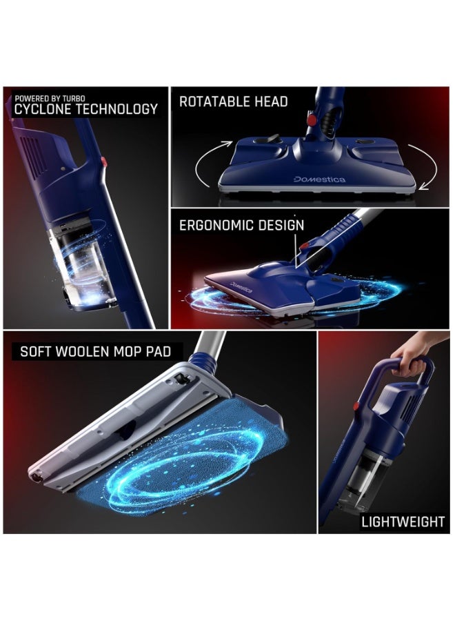 دوماستيكا مكنسة تريو سويب الكهربائية ٣ في ١ للتنظيف الجاف والرطب للمنزل، مزودة بخزان مياه سعة ٨٠٠ مل وممسحة | مكنسة كهربائية يدوية سلكية بقوة شفط ٢٠ كيلو باسكال قابلة للفصل للاستخدام المنزلي | تنظيف الأرضيات وإزالة البقع الرطبة والتنظيف الجاف بالمكنسة الكهربائية | أزرق داكن - Image 4