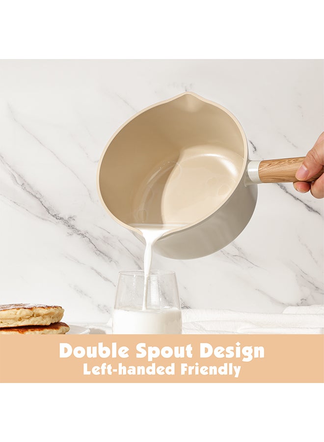 سنسارتي طقم أواني طهي سيراميكي من 14 قطعة بمقابض خشبية، غير لاصق، خالٍ من حمض بيرفلورو الأوكتانويك (PFOA) وحمض بيرفلورو الأوكتانويك (PFOS) وحمض الأبيوفلافونويديك (Apeo)، طاجن بغطاء (1×24 سم)، مقلاة (1×20 سم)، مقلاة (1×24 سم)، مقلاة (1×28 سم) بغطاء، مقلاة صلصة (1×18 سم) بغطاء، أداتان سيليكون، 4 واقيات للمقالي، لون أبيض كريمي - Image 5