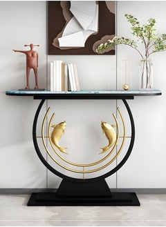 fashionhome Modern Half Moon Shape Design with Metal Fishes Rustproof Rock Slab Tabletop Contemporary Console Table Metal Base Entryway Table Display Table Against the Wall Porch Table Pedestal for Foyer Living Room Home Offices 120x30x80 cm  - Image 1
