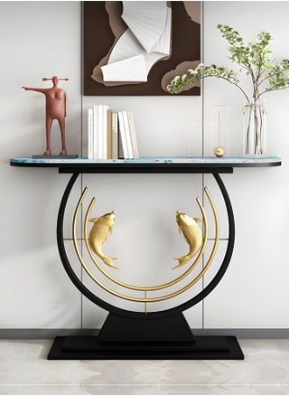 Modern Half Moon Shape Design with Metal Fishes Rustproof Rock Slab Tabletop Contemporary Console Table Metal Base Entryway Table Display Table Against the Wall Porch Table Pedestal for Foyer Living Room Home Offices 120x30x80 cm - pzsku/ZCB1A412D31F6B220D068Z/45/_/1733479675/7a8e09d2-8a13-4dc7-8c97-64cb361893e8