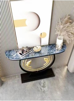 fashionhome Modern Half Moon Shape Design with Metal Fishes Rustproof Rock Slab Tabletop Contemporary Console Table Metal Base Entryway Table Display Table Against the Wall Porch Table Pedestal for Foyer Living Room Home Offices 120x30x80 cm  - Image 2
