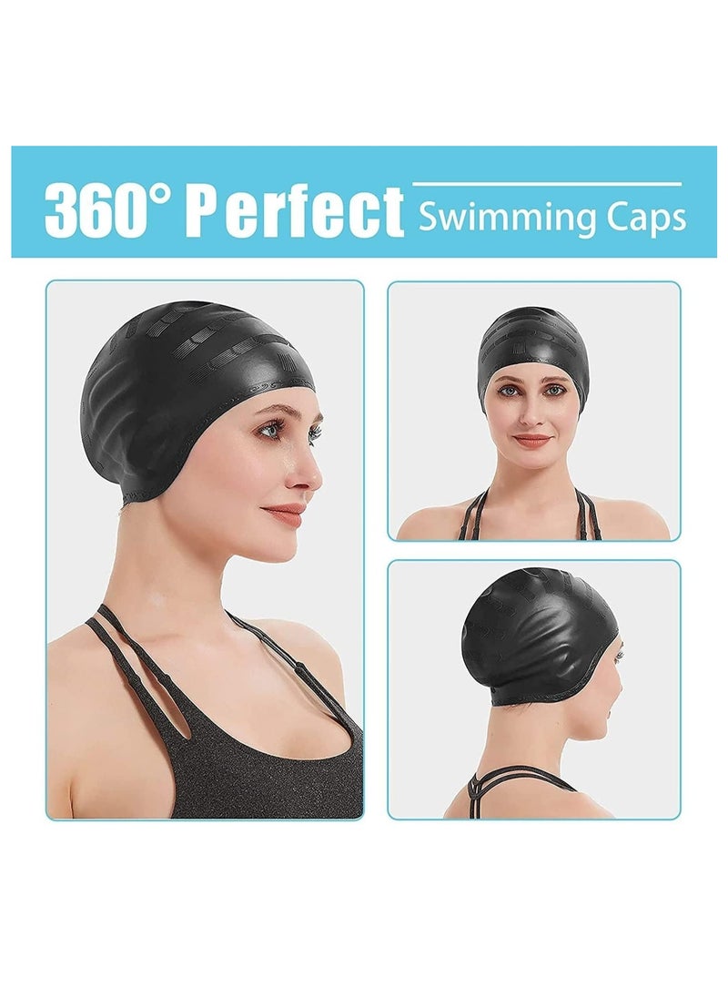 2Pcs Silicone Swim Cap Ear Protection, Ergonomic Design Waterproof Bathing Solid Swimming Cap Ear Cover, for Adult Men Women Long Hair