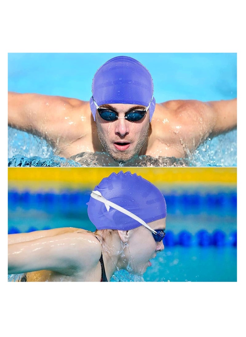 2Pcs Silicone Swim Cap Ear Protection, Ergonomic Design Waterproof Bathing Solid Swimming Cap Ear Cover, for Adult Men Women Long Hair