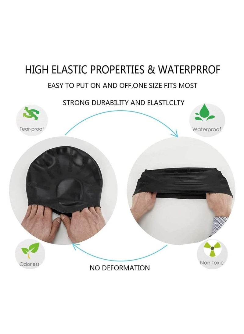 2Pcs Silicone Swim Cap Ear Protection, Ergonomic Design Waterproof Bathing Solid Swimming Cap Ear Cover, for Adult Men Women Long Hair
