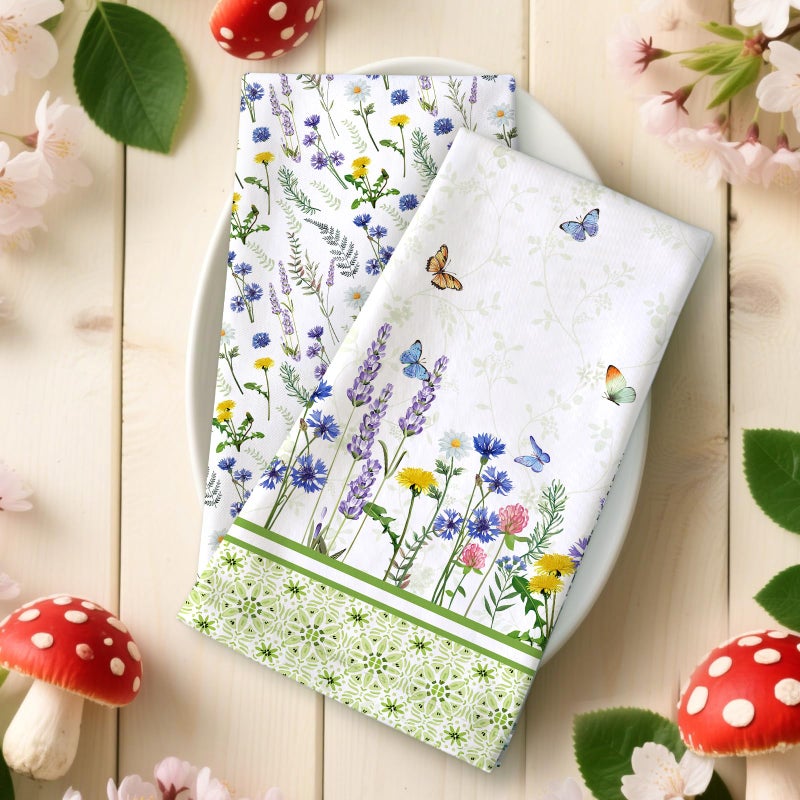 Arquiel Wildflower Lavender Tea Towels, Spring Summer Cotton Kitchen Towel 18.9Ã—27.5 inch, Quick Drying Dish Cloth for Party Anniversary Holiday Decoration Housewarming Gifts - Image 2