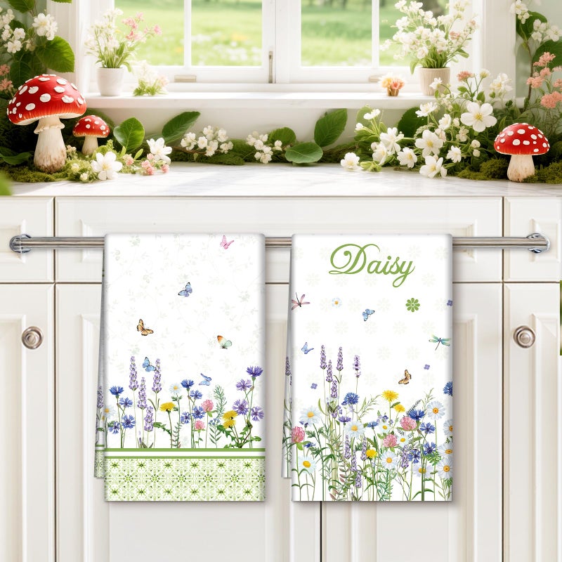 Arquiel Wildflower Lavender Tea Towels, Spring Summer Cotton Kitchen Towel 18.9Ã—27.5 inch, Quick Drying Dish Cloth for Party Anniversary Holiday Decoration Housewarming Gifts - Image 4