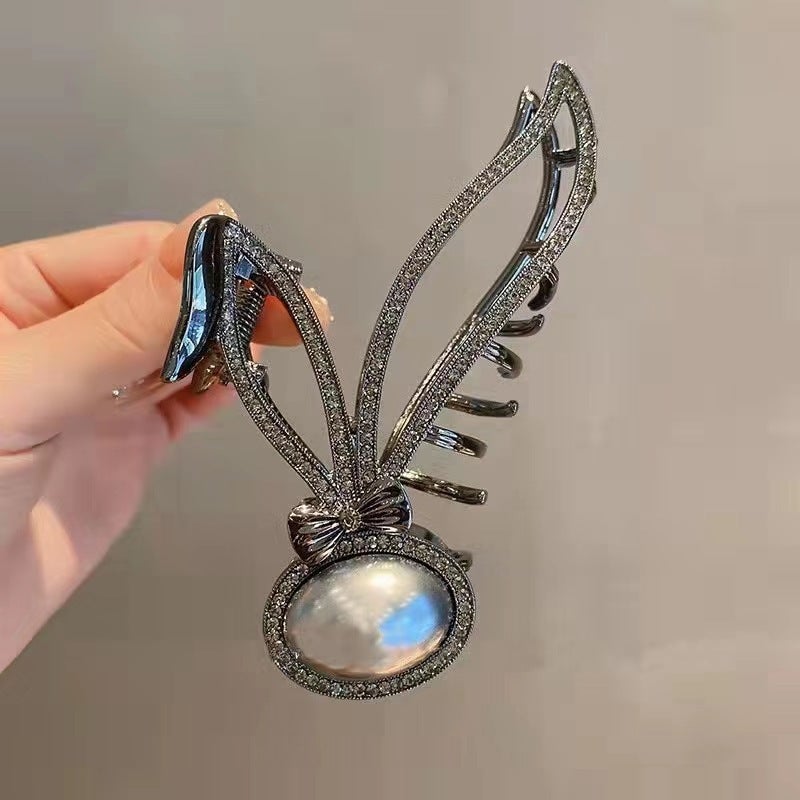 Generic High-grade Tassel Metal Grab Clip Large Back Head Snake Shark Clip Hairpin High-end Disc Hairpin Headwear Hair Grab Black Diamond Folding Ear Rabbit Clamp 