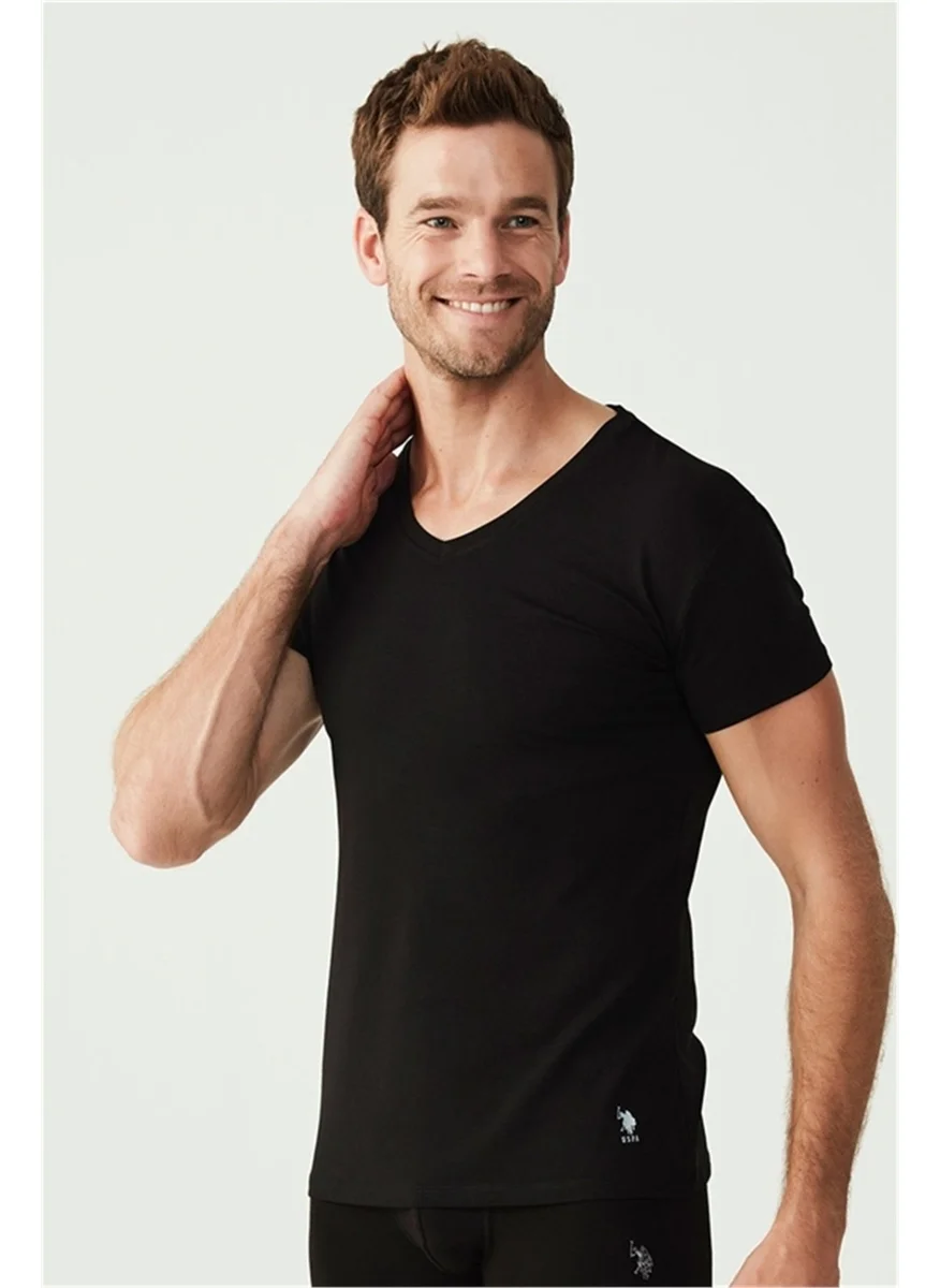 يو اس بولو اسن BASE. Polo Assn. 80194 Men's 2-Piece Short Sleeve V-Neck Undershirt-Black